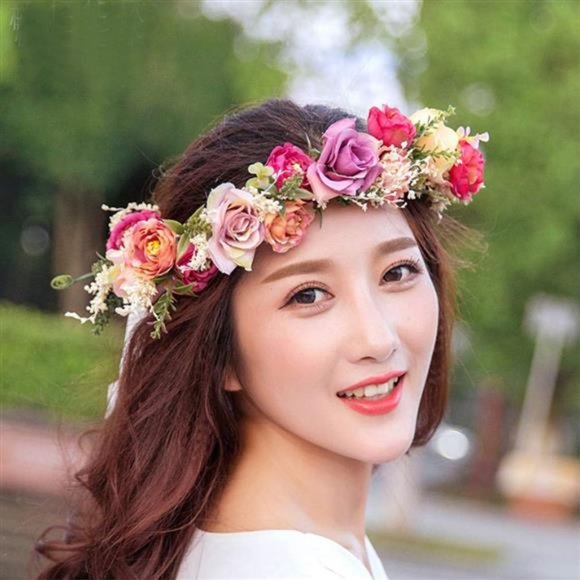 Women Rose Flower Headband Floral Crown Garland Halo Wedding Festivals main image 4
